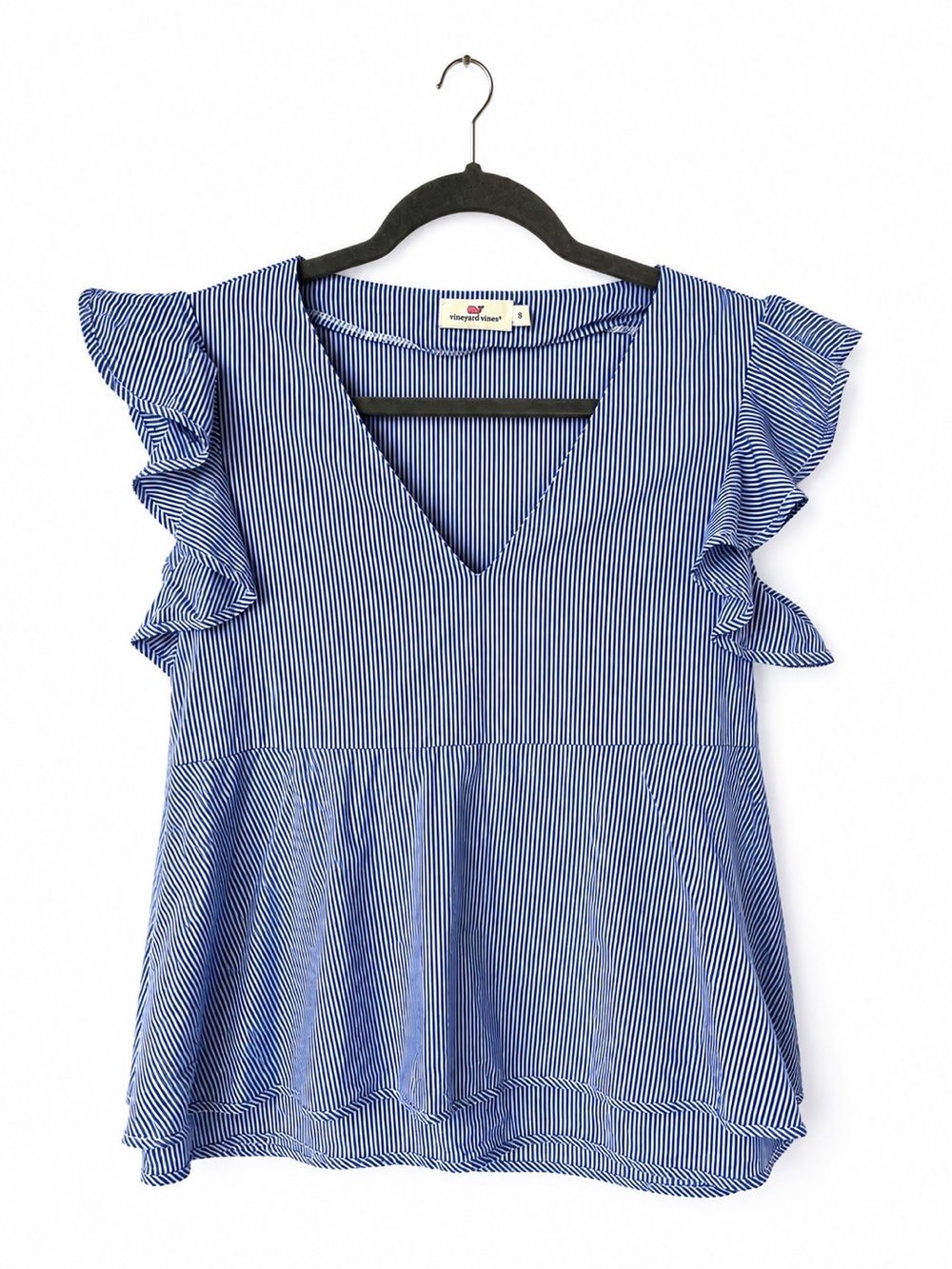 Vineyard Vines Blue & White Striped Flutter Sleeve Blouse